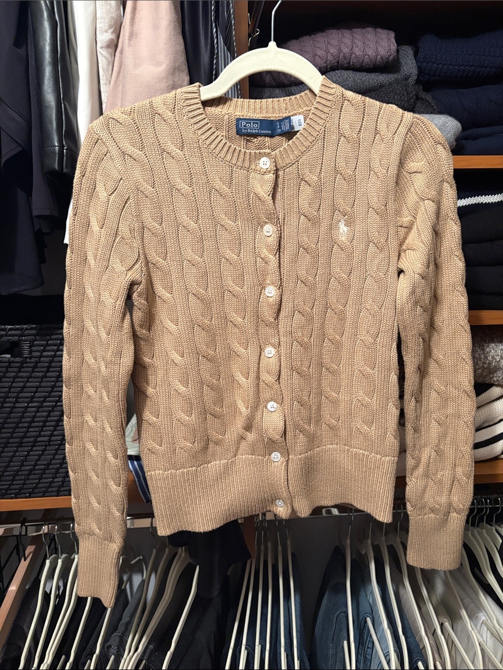 Polo Ralph Lauren Cotton Cable Long Sleeve Cardigan - Vintage Khaki - Small - Picture 5 of 7